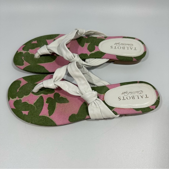 Talbots White Pink Green Butterfly Print Thong Sandals 8 - Picture 2 of 11